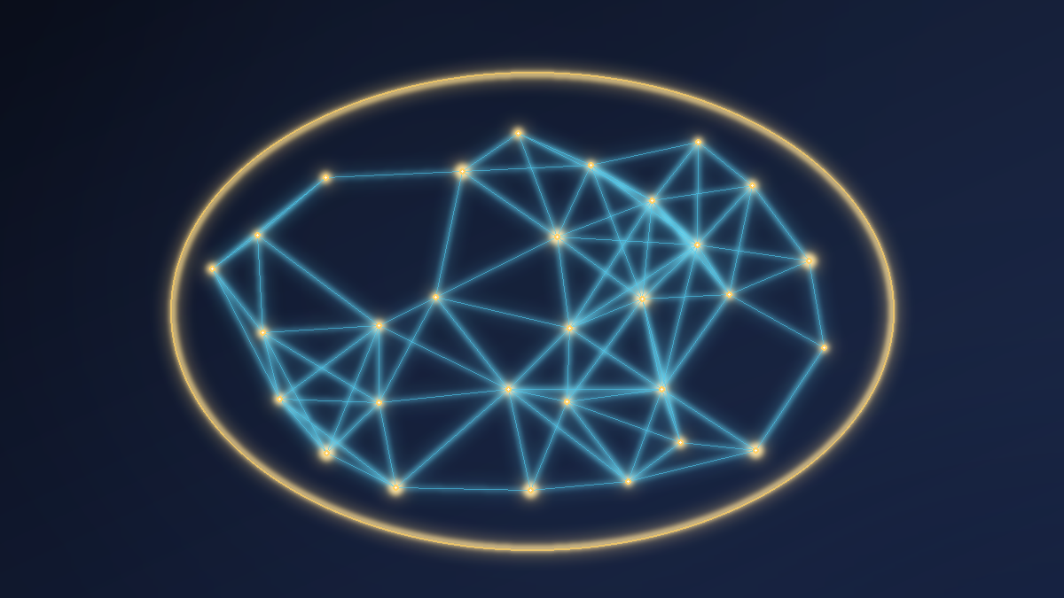 Abstract neural mesh held inside a glowing protective boundary, a visual metaphor for localised and sovereign AI kept under Caribbean control